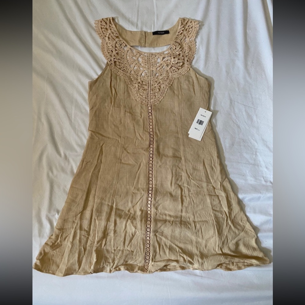 Chic Beige Crochet-Accent Mini Dress